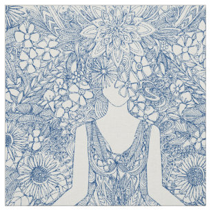 Tissu yoga bleu vintage de jardin de lotus floral