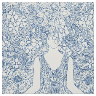 Tissu yoga bleu vintage de jardin de lotus floral