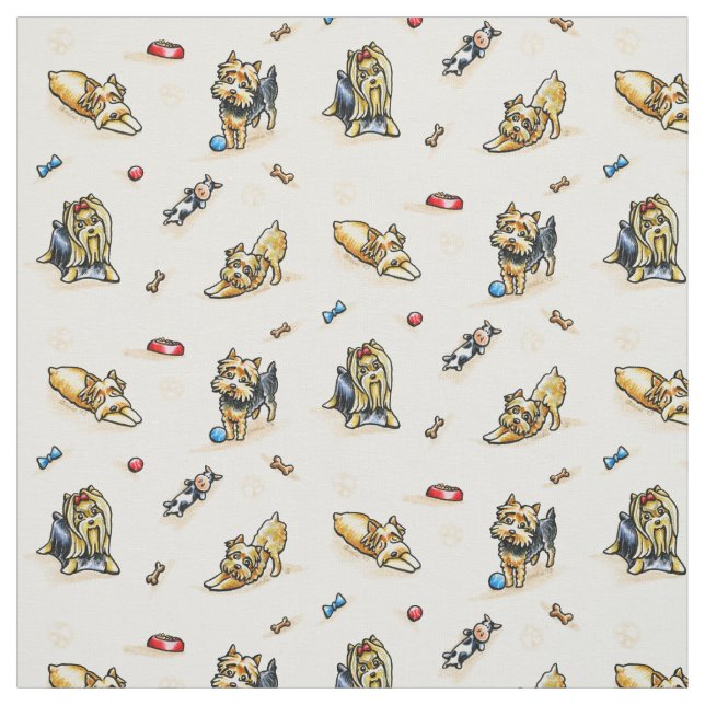Tissu Yorkie World Blanc naturel (Échantillon)
