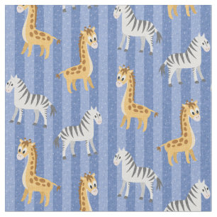 Tissu Zèbre et Giraffe Safari Africain Bleu Stripes