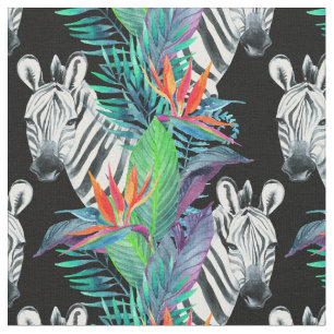 Tissu Zèbre et motif de fleurs exotique