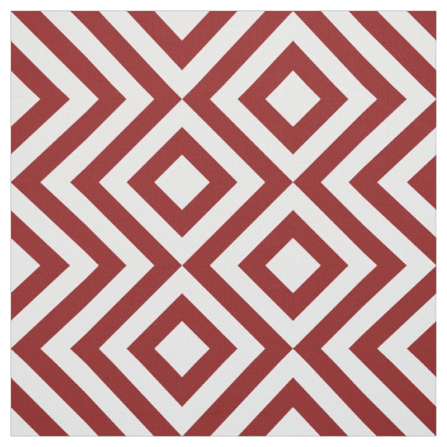 Tissu Zigzags rouges et blancs géométriques et diamants (Échantillon)