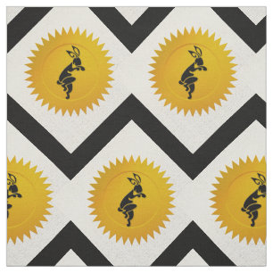 Tissu Zodiac chinois de lapin   Blanc, Or et Noir