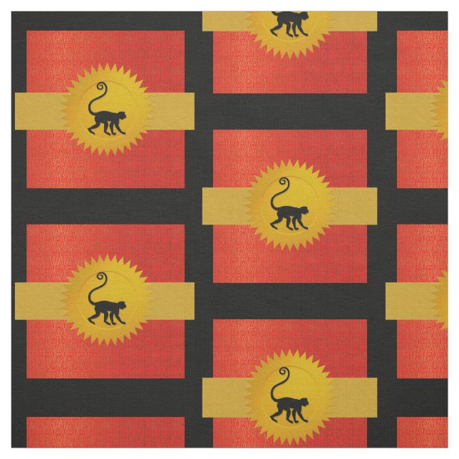 Tissu Zodiaque chinois singe | Rouge, or et noir (Échantillon)