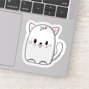 Titre : Autocollant de chat blanc kawaii mignon - 