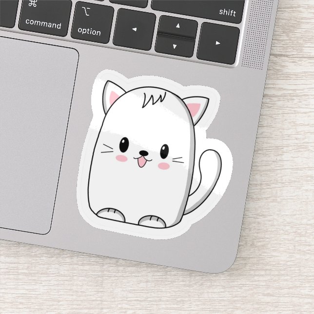 Titre : Autocollant de chat blanc kawaii mignon -  (Détail)