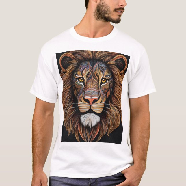 Titre : Description du T-shirt Lion géométrique ma (Devant)