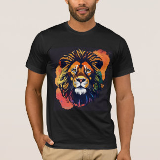 Titre : "Roar majestueux : T-shirt Lion géométriqu