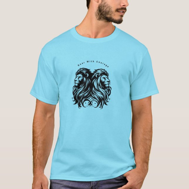 Titre : T-shirt bleu avec des Lions jumeaux et 'Rô (Devant)
