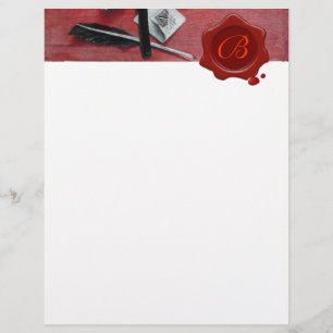 TITULAIRE DE LETTRE EN CIRE ROUGE BOIS MONOGRAMME