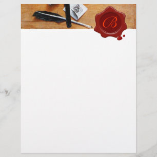 TITULAIRE DE LETTRE EN CIRE ROUGE BOIS MONOGRAMME