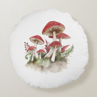 Toadstool champignon Aquarelle Coussin rond