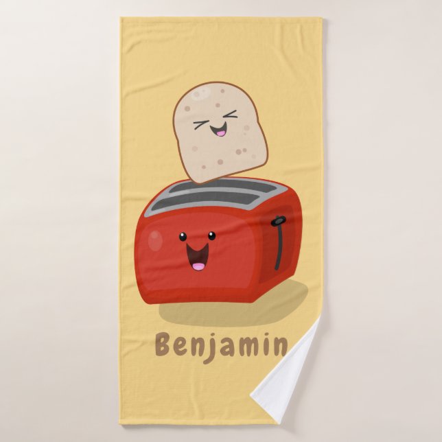 Toast de Cute kawaii et dessin animé de grille-pai (Serviette de bain)