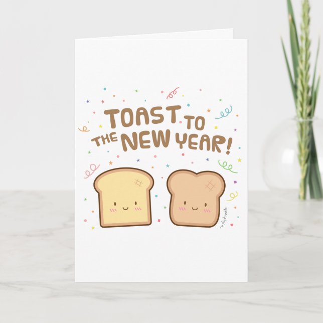Toast mignon à la nouvelle année Pun Humour Carte  (Devant)