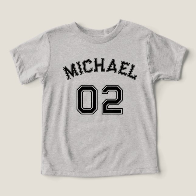 Toddler Boy Black Nom Jersey Numéro Sport Coton (Design Recto)