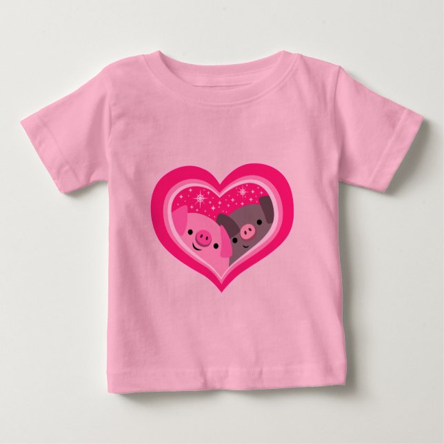 Toi Et Moi (Mignons Cochons De Caricature) T-Shirt (Devant)