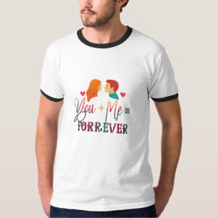 Toi + Moi = Pour Toujours" T-Shirt Basic à Encolur