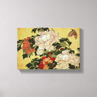 Toile 北 斎 Hokusai Peonies & Papillons