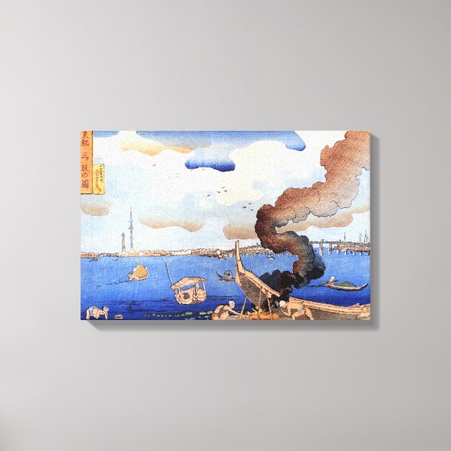 Toile 東 都 三 股 ツ 図, , Rivière Sumida, Kuniyoshi, Ukiyo-e, (Recto)