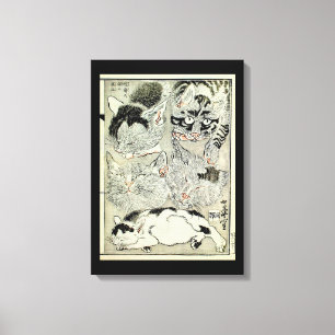 Toile 猫, 暁 斎 Chats, Kyōsai, Ukiyo-e
