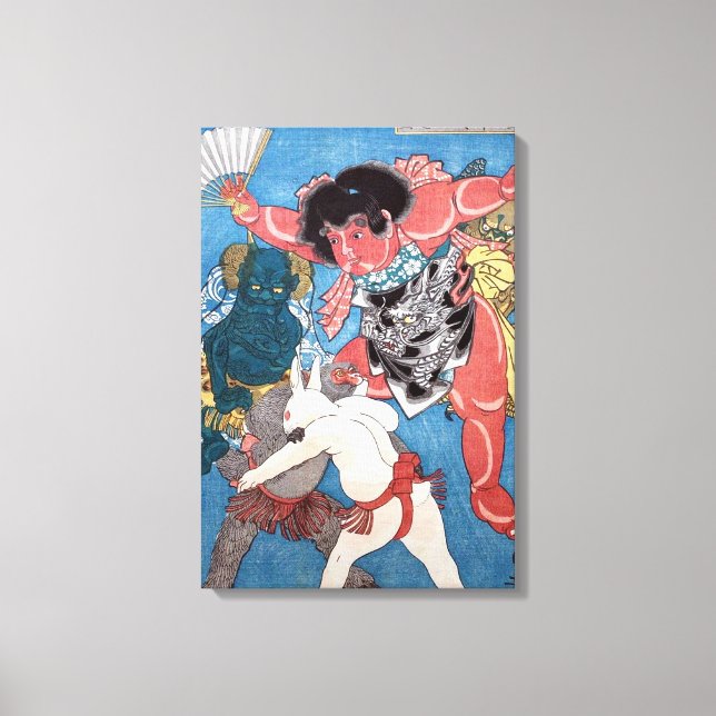 Toile 金 太 郎 動 物, 国 と Kintaro & Animaux, Kuniyoshi, Ukiyo (Recto)