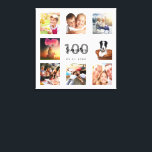 Toile 100e anniversaire personnalisé photo collage blanc<br><div class="desc">Un cadeau unique de 100e anniversaire ou de garde, célébrant sa vie avec un collage de 8 de vos photos. Ajoutez des images de sa famille, de ses amis, de ses animaux de compagnie, de ses loisirs ou de sa destination de voyage de rêve. Personnalisez et ajoutez un nom, 100...</div>