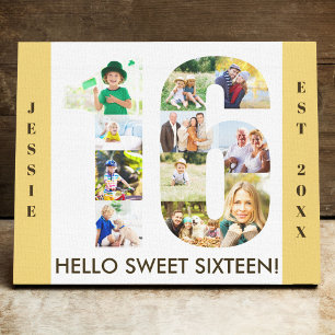 Toile 16e anniversaire Photo Collage Numéro 16 Neutre