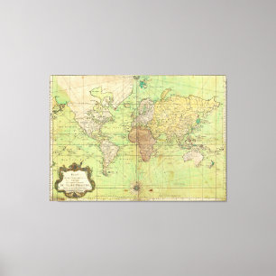 Toile 1778 Bellin Nautical Chart ou Map of the World