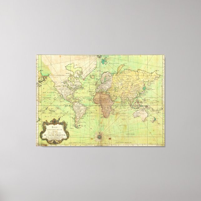 Toile 1778 Bellin Nautical Chart ou Map of the World (Recto)