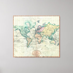 Toile 1801 Cary Map of the World on Mercator Projection