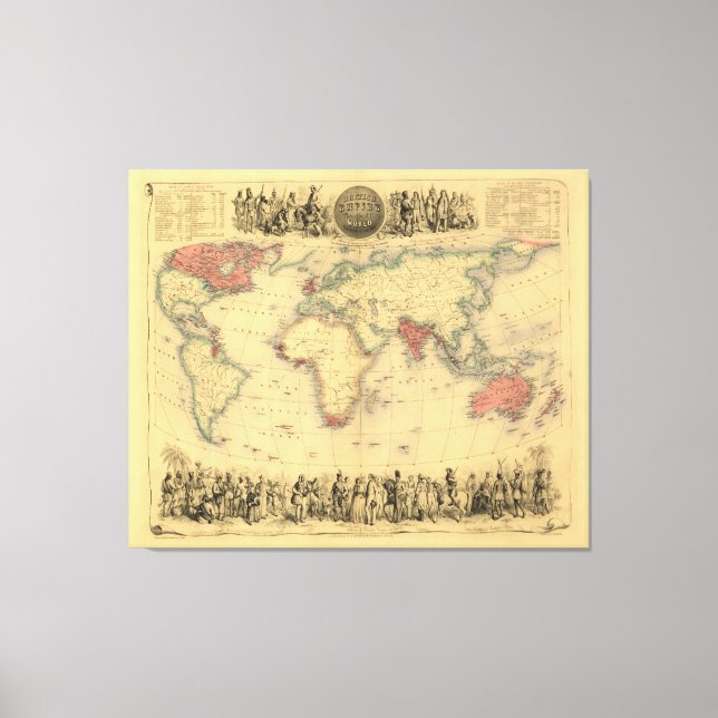 Toile 1850's Map of British Empire Throughout the World (Recto)