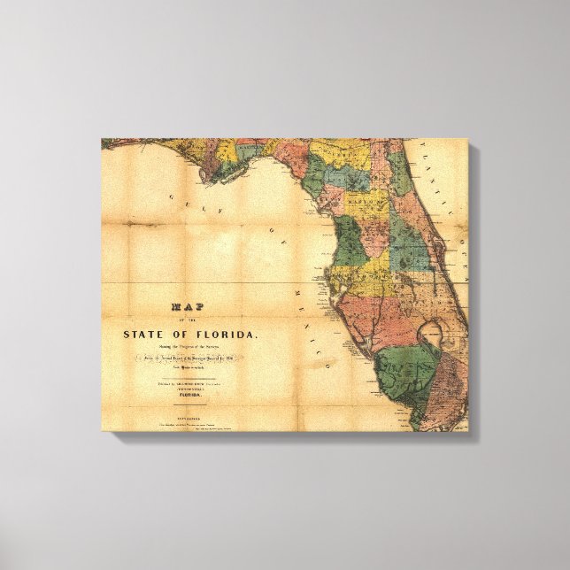 Toile 1856 Carte de l'État de Floride par Columbus Drew (Recto)