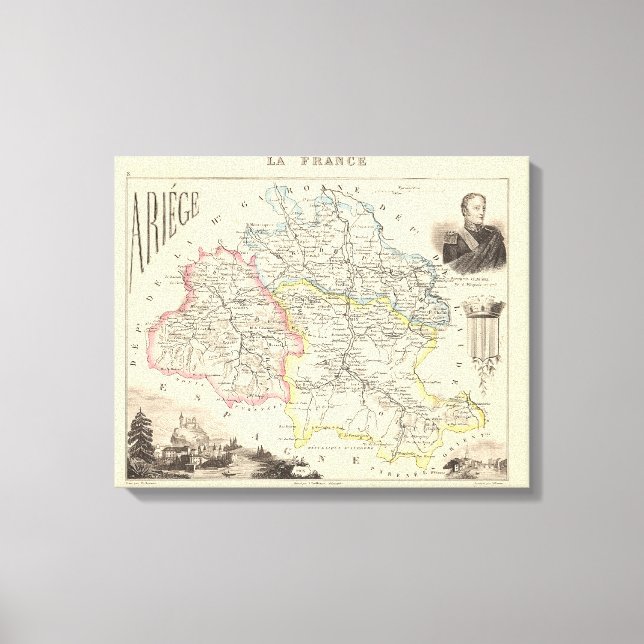 Toile 1858 Carte du département d'Ariège, Poster de Fran (Recto)