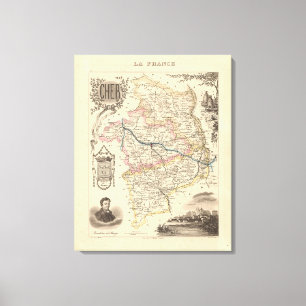 Toile 1858 Carte du département de Cher, Poster de Franc