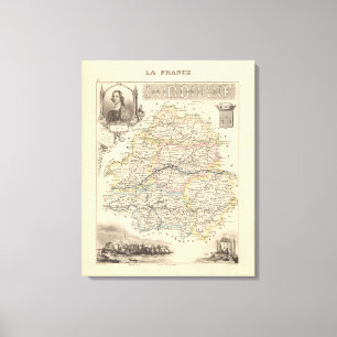Toile 1858 Carte du département de la Dordogne, Poster d