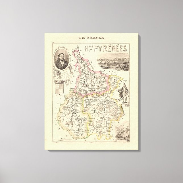 Toile 1858 Carte du département des Hautes Pyrénées, Fra (Recto)