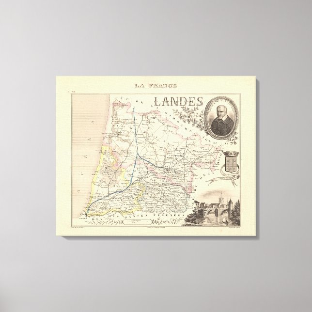 Toile 1858 Carte du département des Landes, Poster de Fr (Recto)
