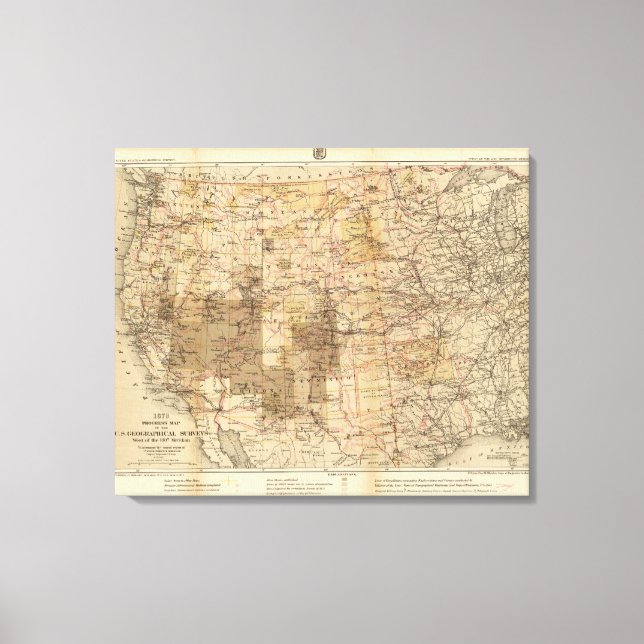 Toile 1878 Carte des enquêtes géographiques américaines (Recto)