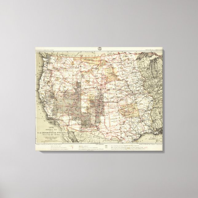 Toile 1878 Carte des enquêtes géographiques américaines (Recto)