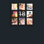 Toile 18e anniversaire noir photo nom collage<br><div class="desc">Un cadeau unique de 18ème anniversaire ou de conservation, célébrant sa vie avec un collage de 8 de vos photos. Ajoutez des images de sa famille, de ses amis, de ses animaux de compagnie, de ses loisirs ou de sa destination de voyage de rêve. Personnalisez et ajoutez un nom, 18...</div>