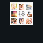 Toile 18e anniversaire photo collage blanc monogramme<br><div class="desc">Un cadeau unique de 18ème anniversaire ou de conservation, célébrant sa vie avec un collage de 8 de vos photos. Ajoutez des images de sa famille, de ses amis, de ses animaux de compagnie, de ses loisirs ou de sa destination de voyage de rêve. Personnalisez et ajoutez un nom, 18...</div>