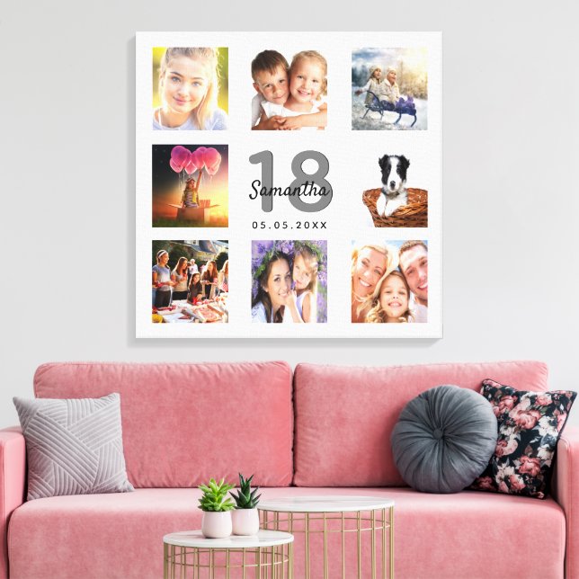 Toile 18e anniversaire photo collage blanc monogramme (Insitu(Salon))