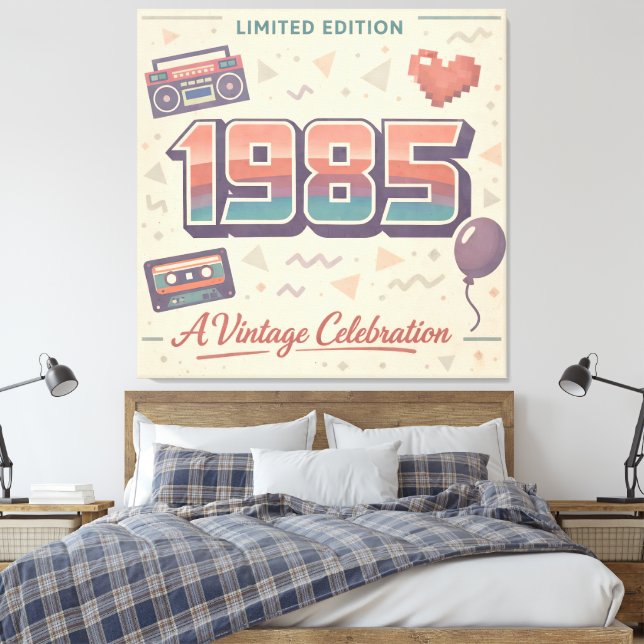 Toile 1985 Vintage Birthday Canvas Print – Retro Limited (Insitu(Chambre))