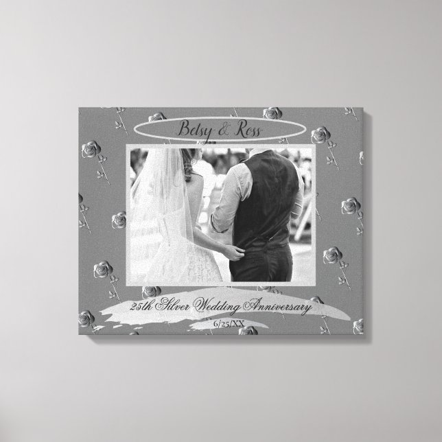 Toile "25e anniversaire du Mariage d'argent" Roses d'arg (Recto)