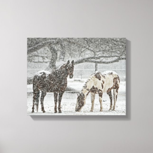 Toile 2 Horses Outside en hiver (Recto)