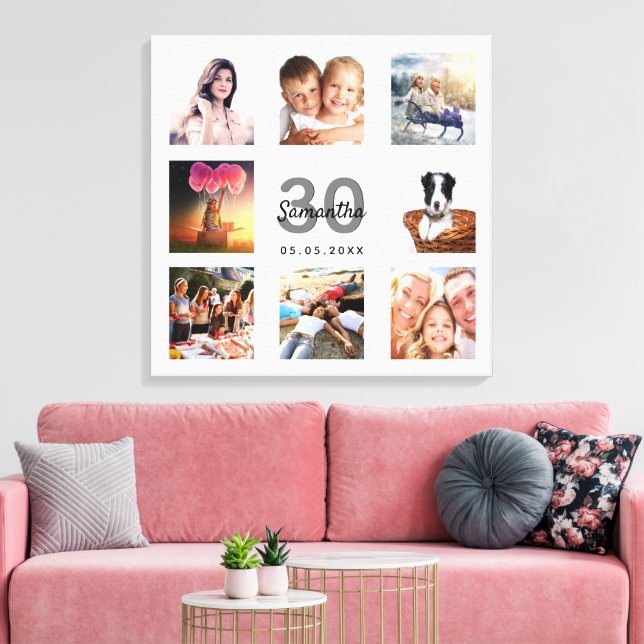 Toile 30e anniversaire photo collage blanc monogramme (Insitu(Salon))