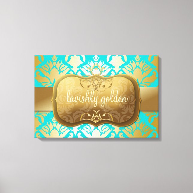 Toile 311 Lavish Golden Damask Shimmer Turquoise (Recto)