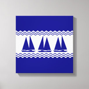 Toile 3 Bateaux Marine Bleu Et Blanc Décor Côtier