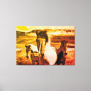 Toile *~* 3 Chevaux AR22 Montagnes sauvages Mustangs Equ
