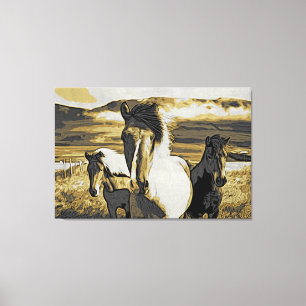 Toile *~* 3 Chevaux - Montagnes sauvages Mustangs Equine